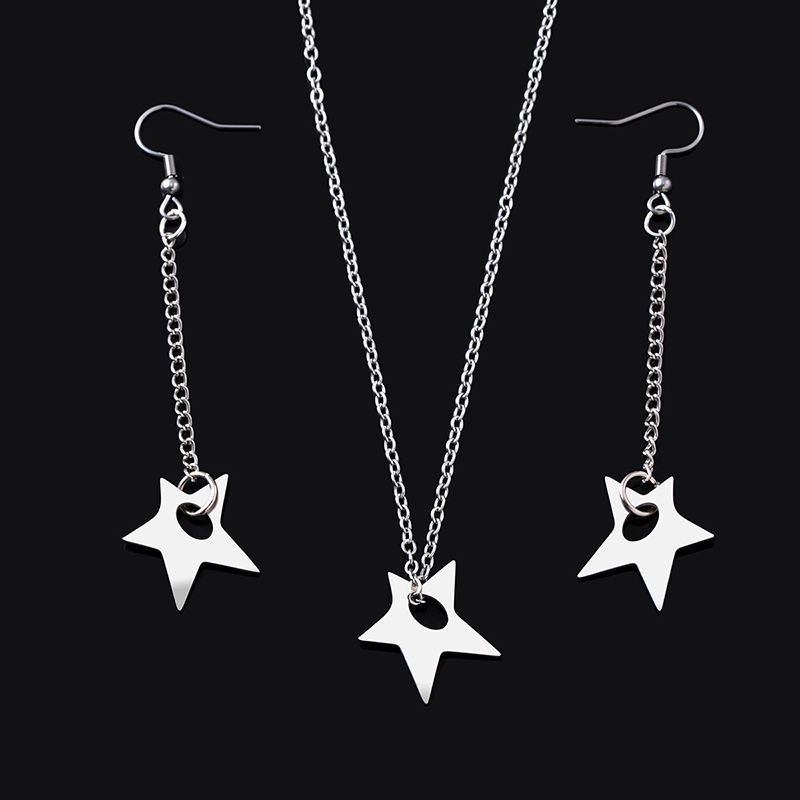 304 Stainless Steel Simple Style Plating Pentagram Earrings Necklace