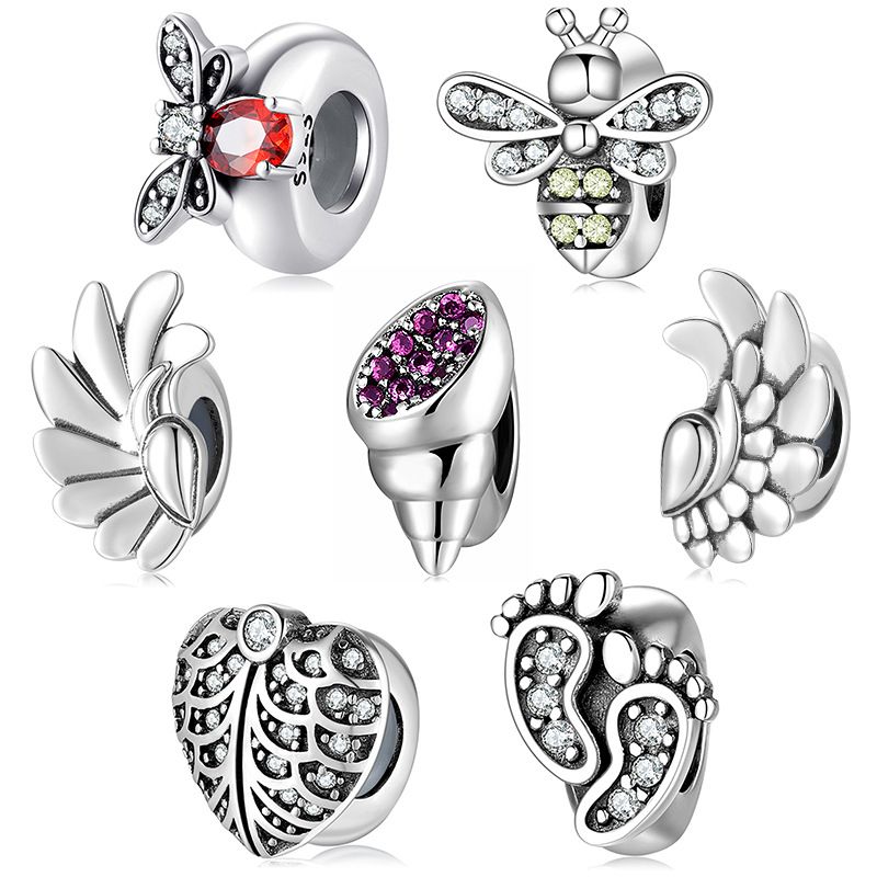 Novelty Footprint Bee Sterling Silver Inlay Zircon Jewelry Accessories