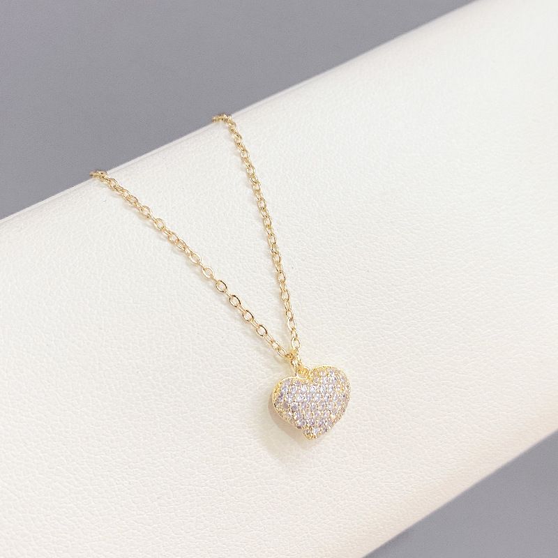 Einfacher Stil Herzform Kupfer Überzug Inlay Strasssteine Vergoldet Halskette