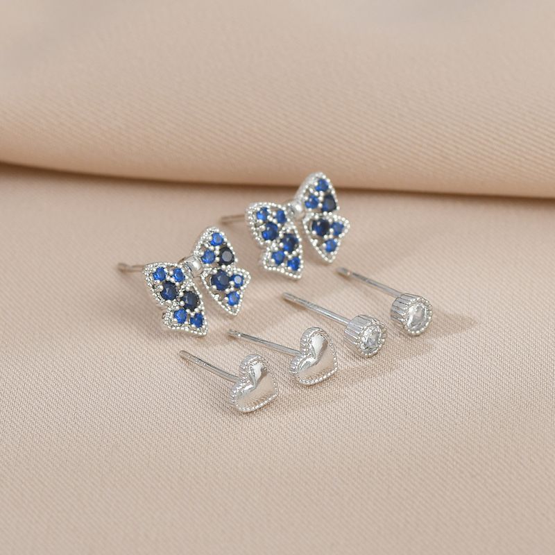 1 Set Simple Style Butterfly Copper Inlay Zircon Ear Studs