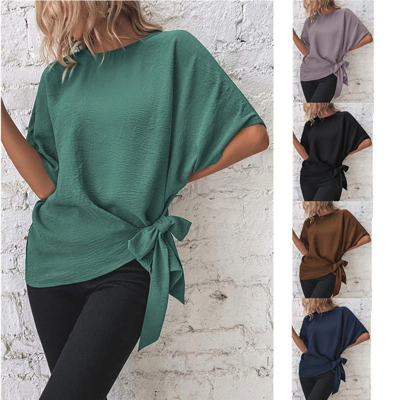 Women's T-shirt Half Sleeve Blouses Bowknot Streetwear Solid Color