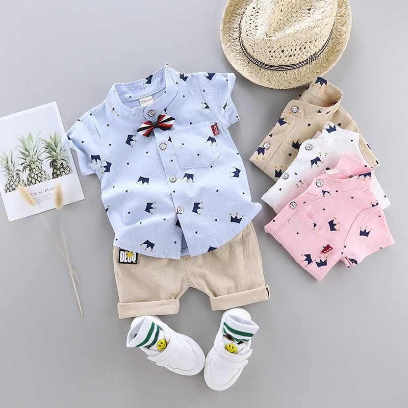 Casual Crown Cotton Boys Clothing Sets