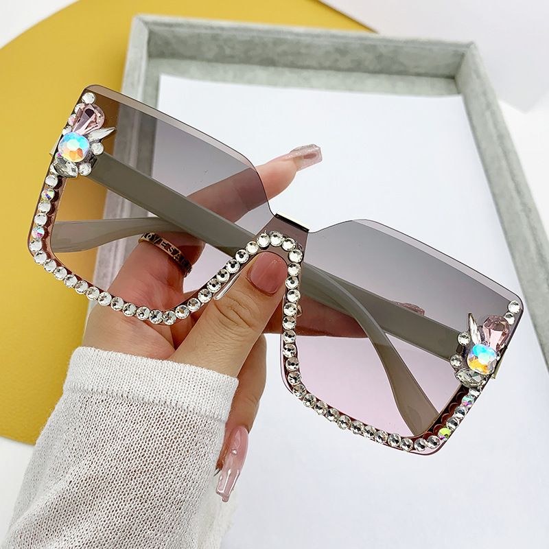 Elegant Basic Resin Special-shaped Mirror Diamond Frameless Women's Sunglasses