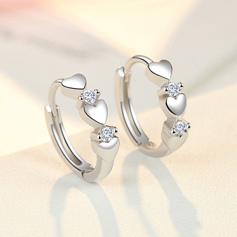 1 Paar Mode Herzform Kupfer Eingelegter Zirkon Ohrringe