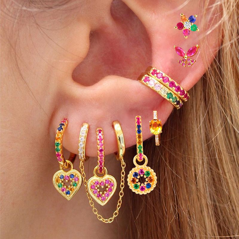 1 Paar Ins-stil Mode Herzform Schmetterling Überzug Inlay Kupfer Zirkon Vergoldet Ohrringe