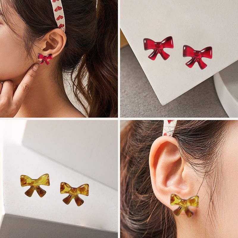 1 Pair Simple Style Bow Knot Resin Women's Ear Studs