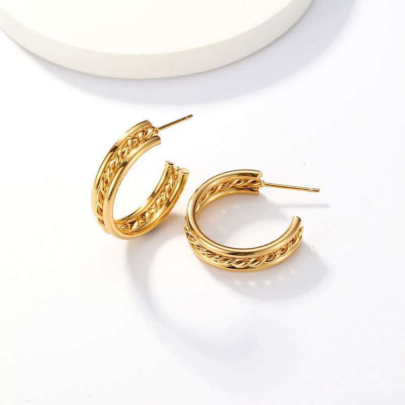 1 Par Moda Forma De C Enchapado Acero Inoxidable Chapado En Oro De 18 Quilates. Pendientes