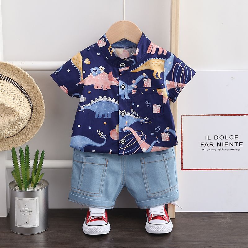 Cute Dinosaur Cotton Polyester Boys Clothing Sets