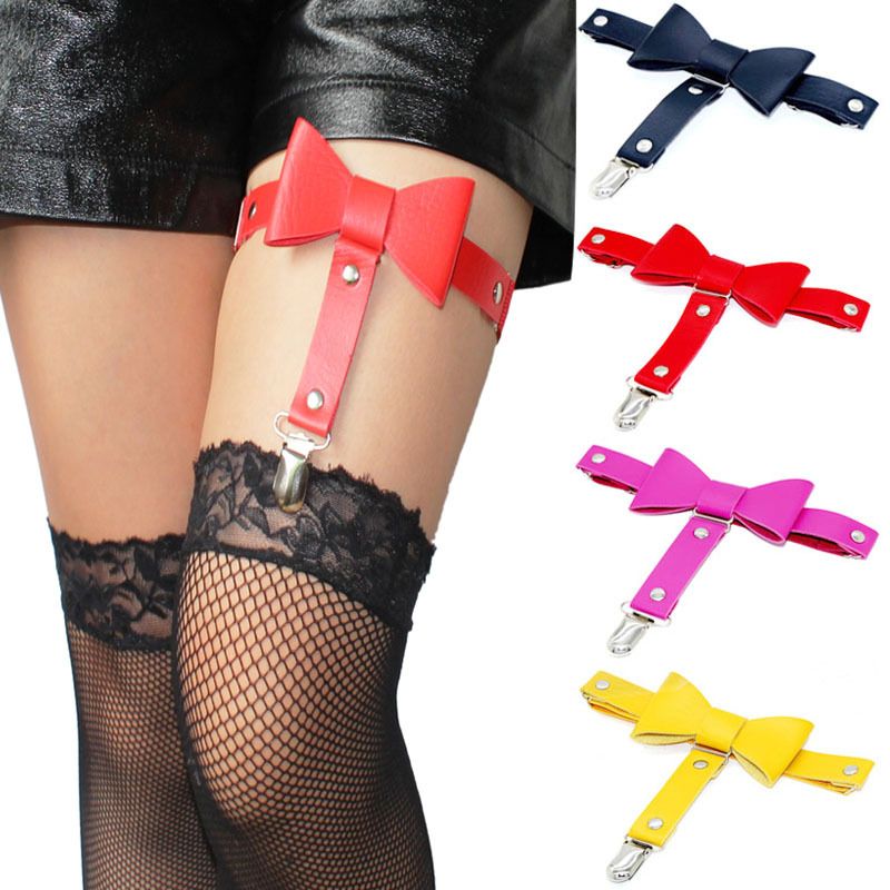 Factory Direct Sales Punk Rock Sexy Bow Leather Garter Hip Hop Nightclub Leg Ring Ankle Ring Anti-off Socks Clip