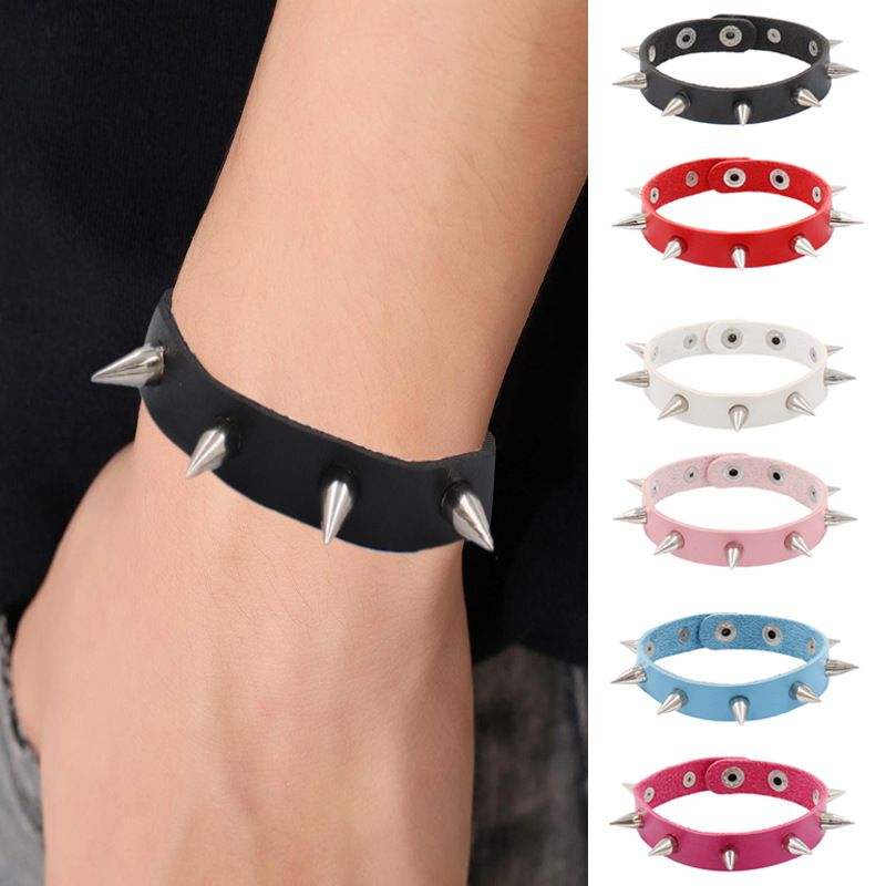 Rock Solid Color Ccb Pu Leather Rivet Unisex Wristband