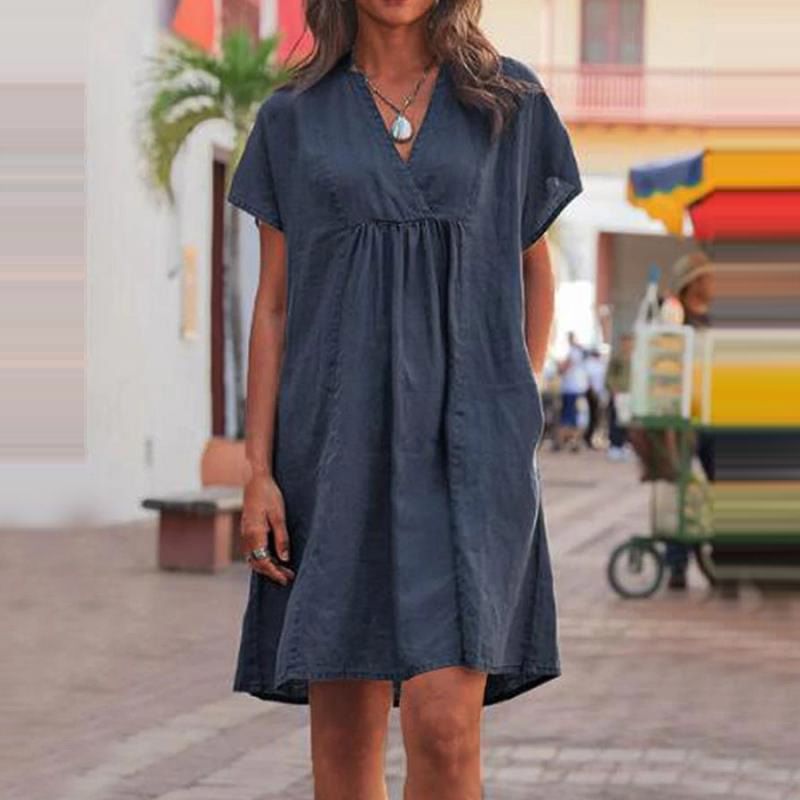 Women's A-line Skirt Elegant V Neck Short Sleeve Solid Color Knee-length Daily Street