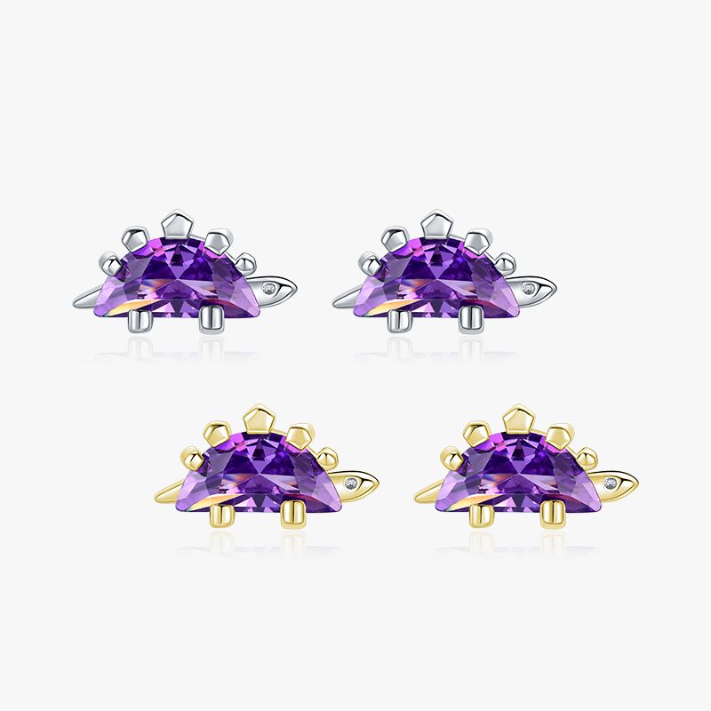 1 Pair Cute Dinosaur Sterling Silver Plating Inlay Zircon 14k Gold Plated Rhodium Plated Ear Studs