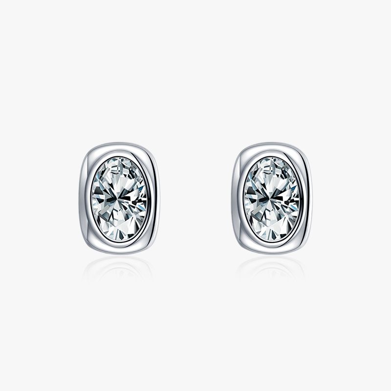 1 Pair Elegant Oval Sterling Silver Plating Inlay Zircon Rhodium Plated Ear Studs
