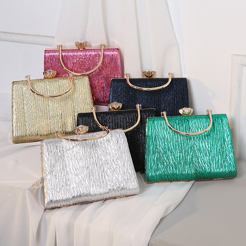 Silver Black Gold Pu Leather Solid Color Square Evening Bags