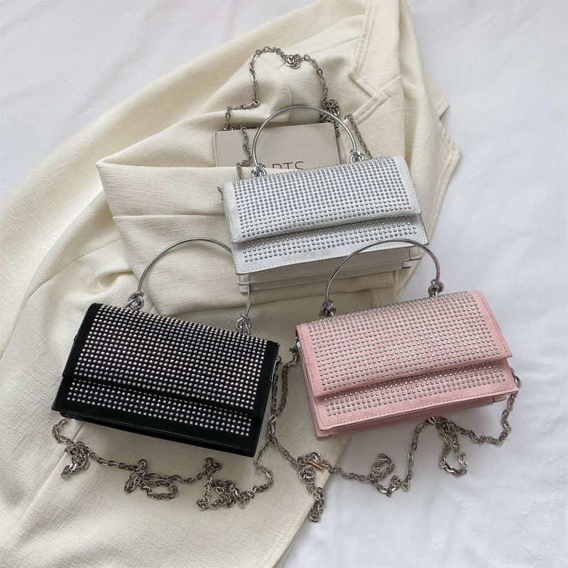 Pink Black White Pu Leather Solid Color Square Evening Bags