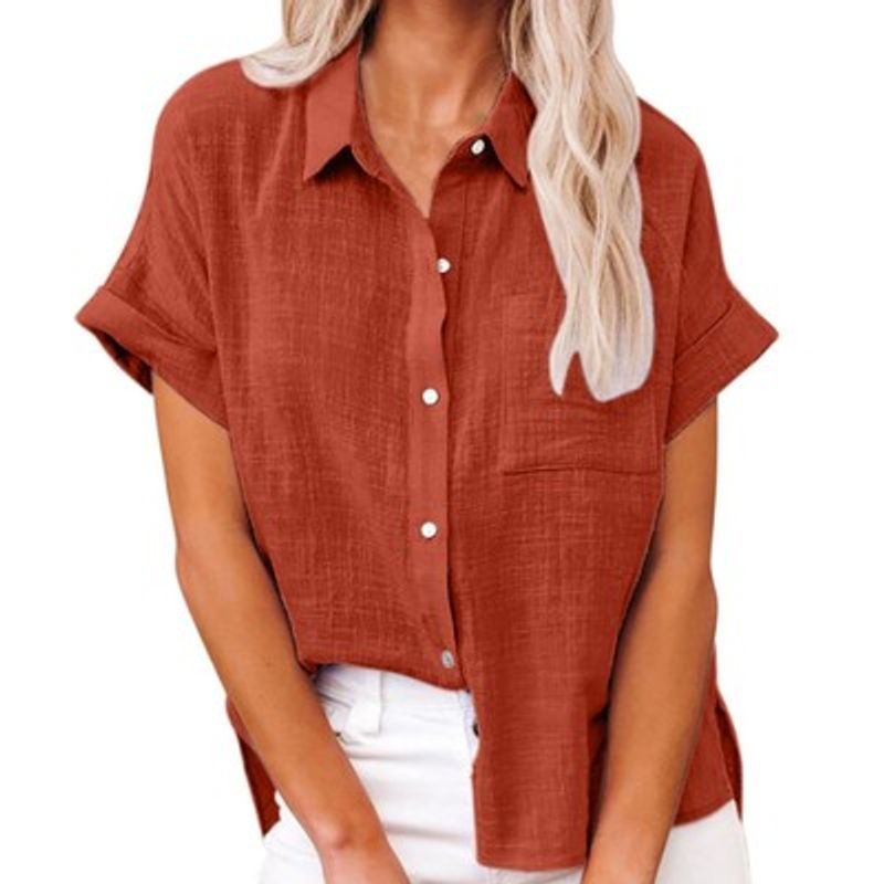 Women's Blouse Short Sleeve Blouses Casual Solid Color