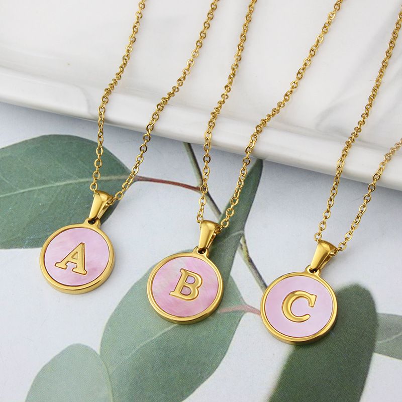 Simple Style Letter Titanium Steel Plating Inlay Shell Pendant Necklace