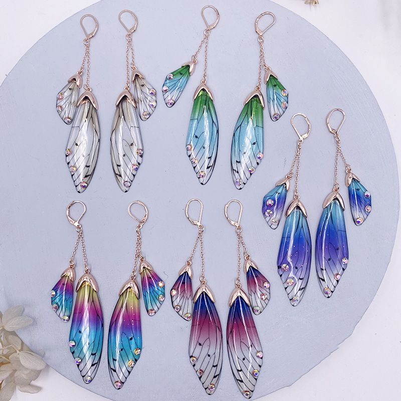 Wholesale Jewelry 1 Pair Simple Style Wings Alloy Rhinestones Drop Earrings