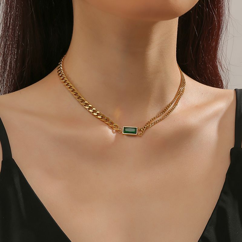 Modern Style Simple Style Square Titanium Steel Polishing Plating Inlay Rhinestones 18k Gold Plated Necklace