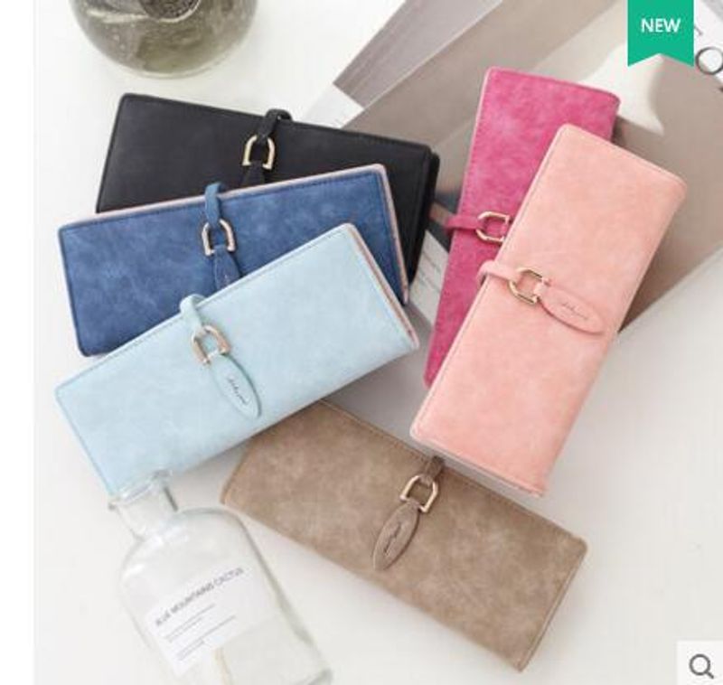 Women's Solid Color Pu Leather Buckle Card Holders