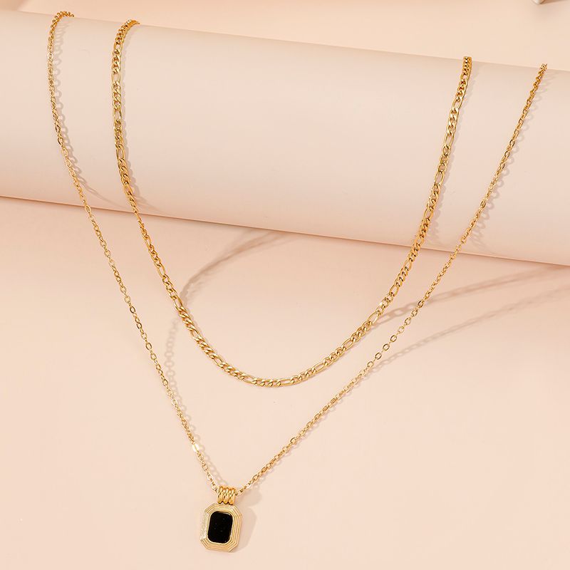 Commute Square Titanium Steel Polishing Plating 18k Gold Plated Necklace