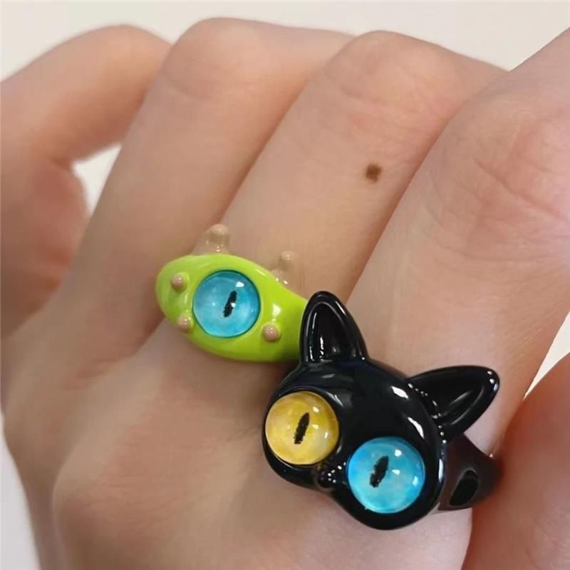 Süß Katze Legierung Inlay Künstliche Perlen Glas Unisex Offener Ring