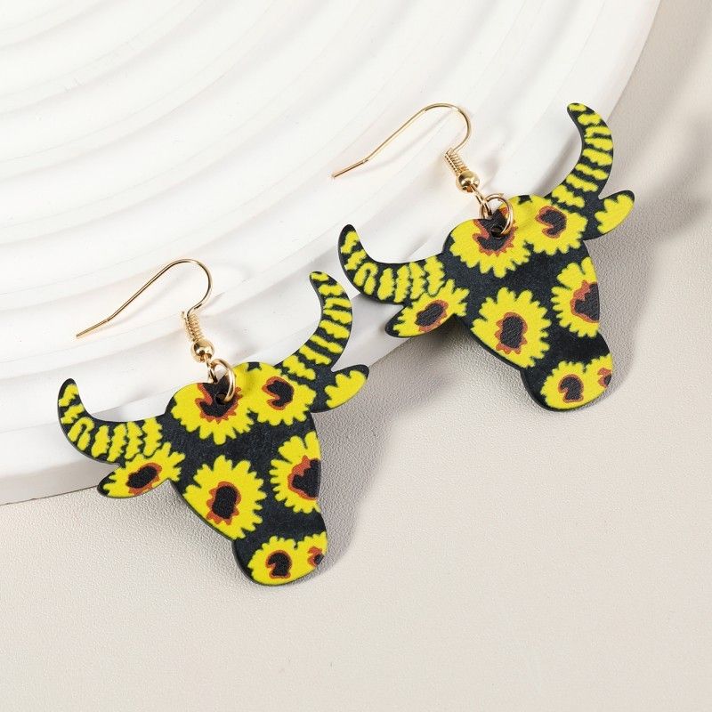 Exaggerated Cattle Chrysanthemum Arylic Printing Women's Drop Earrings