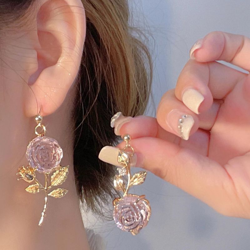 Wholesale Jewelry 1 Pair Sweet Flower Alloy Drop Earrings