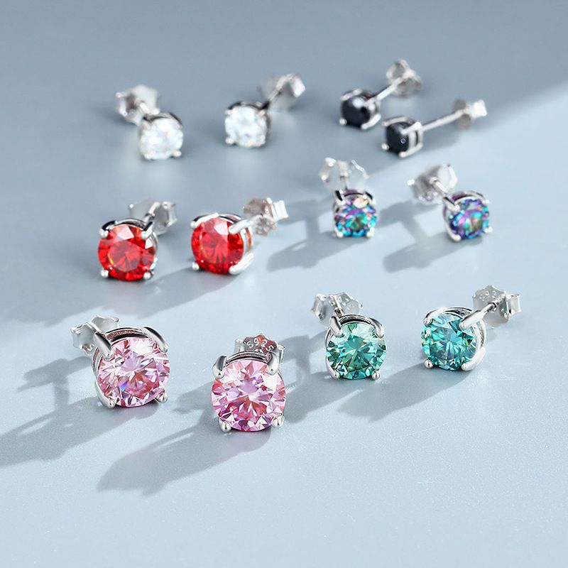 1 Pair Luxurious Solid Color Sterling Silver Inlay Diamond Ear Studs