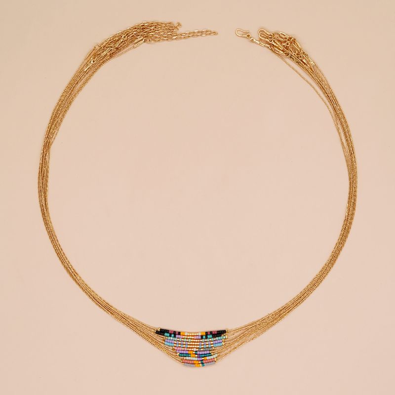 Retro Multicolor Glass Metal Beaded Women's Necklace