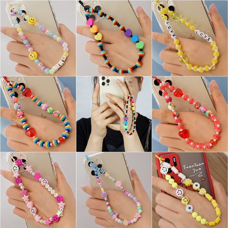 Ethnic Style Letter Heart Shape Smiley Face Soft Clay Mobile Phone Chain