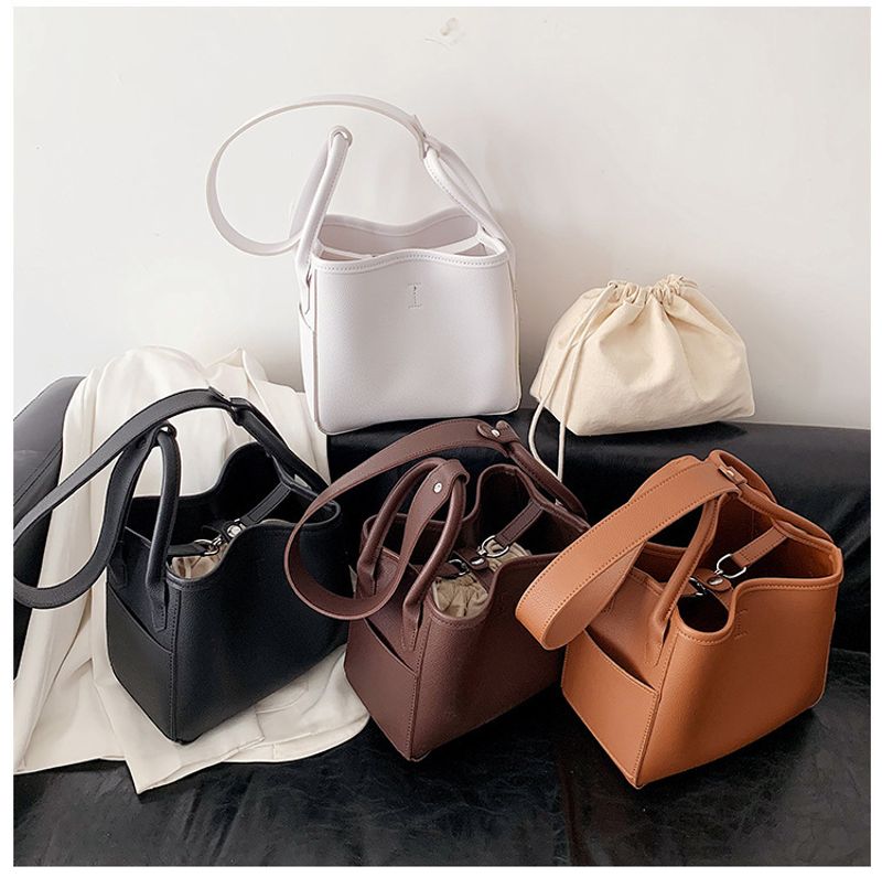 Women's Small All Seasons Pu Leather Solid Color Basic Bucket Magnetic Buckle Tote Bag