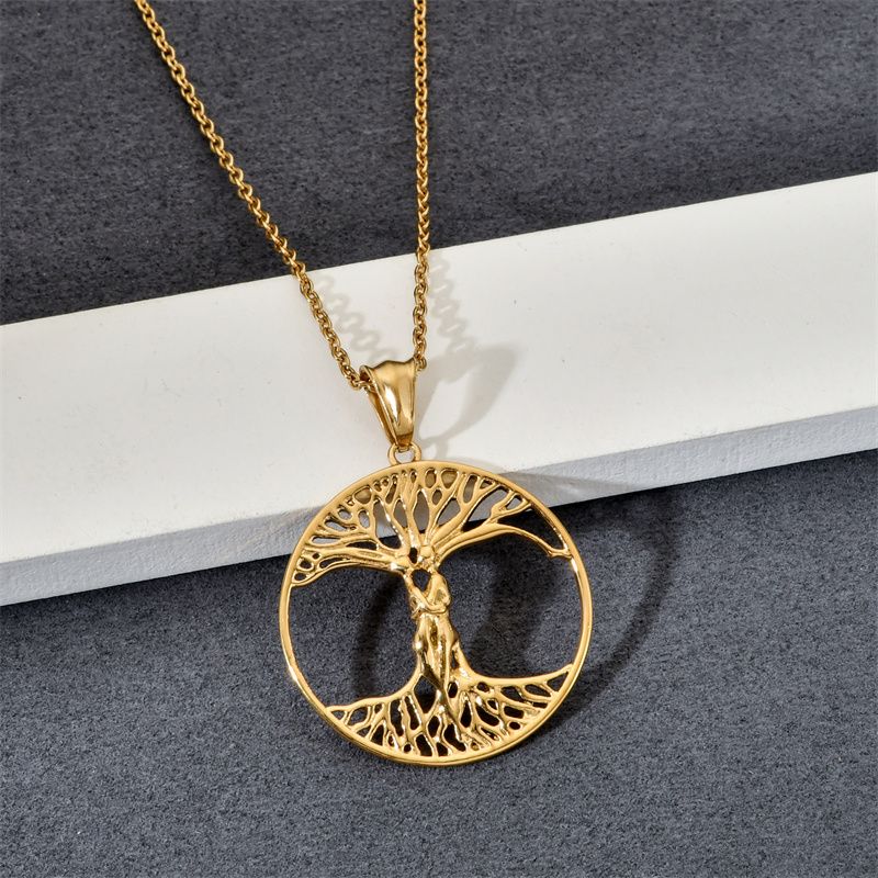304 Stainless Steel Casual Simple Style Plating Life Tree Pendant Necklace