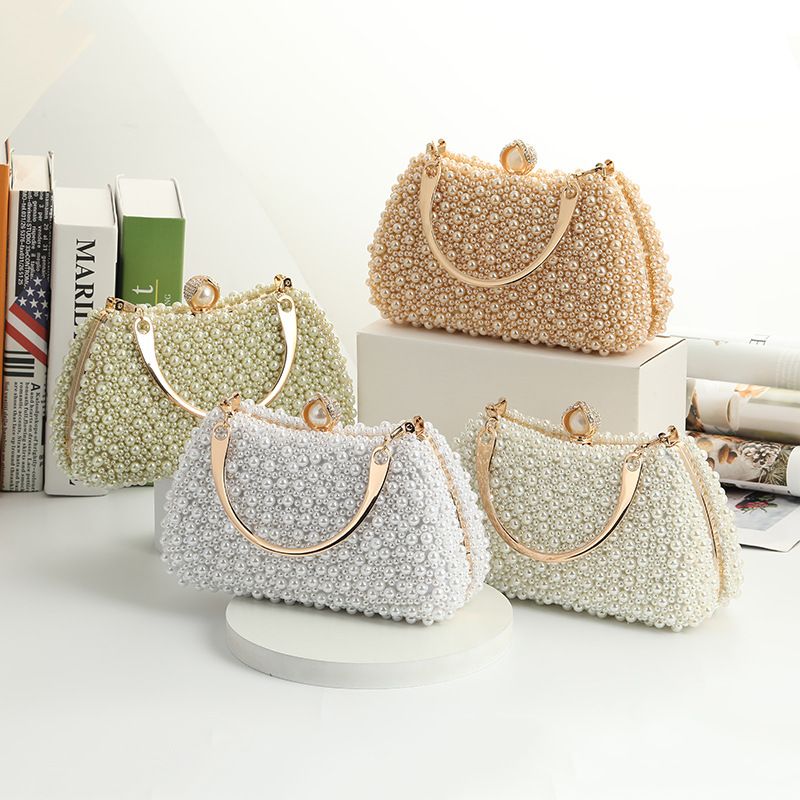 Champagne White Beige Alloy Solid Color Square Evening Bags