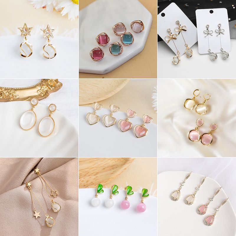 Wholesale Jewelry 1 Pair Simple Style Triangle Oval Bow Knot Alloy Opal Zircon Drop Earrings Ear Studs