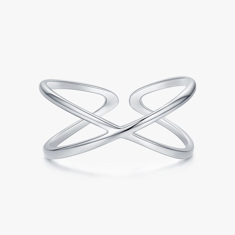 Simple Style Cross Sterling Silver Plating Rhodium Plated Open Ring