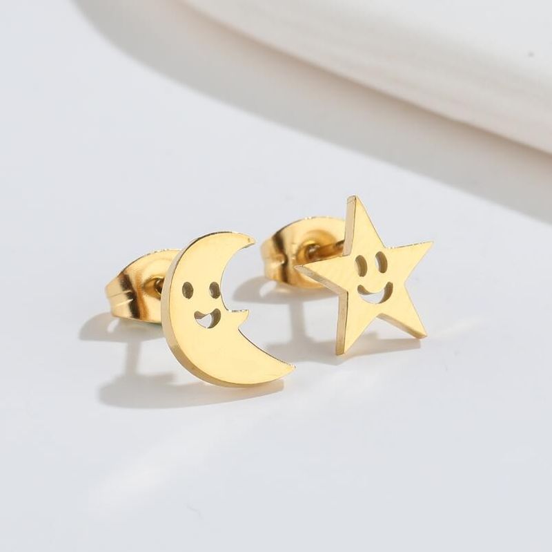 1 Paire Style Simple Star Lune Acier Inoxydable Boucles D'oreilles
