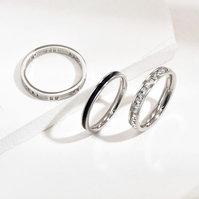 Simple Style Circle Stainless Steel Enamel Hollow Out Inlay Rhinestones Rings