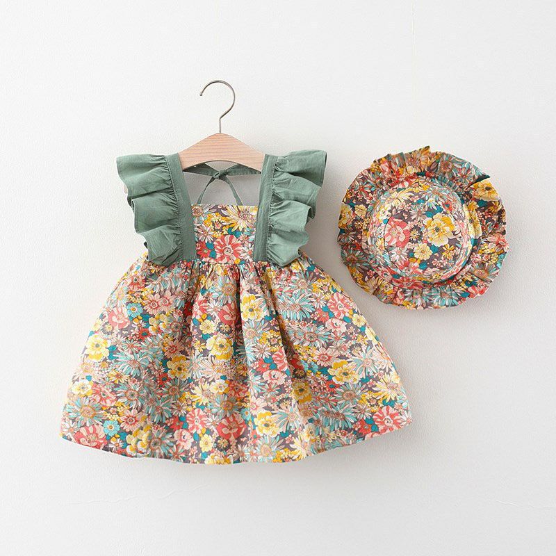 Casual Flower Printing Cotton Girls Dresses