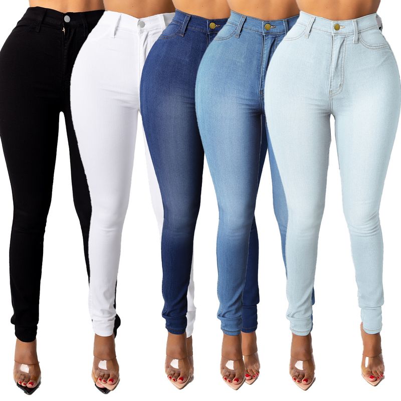 Women's Street Fashion Streetwear Solid Color Full Length Pocket Jeans Straight Pants