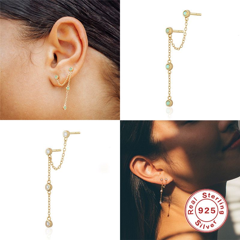 1 Piece Simple Style Geometric Sterling Silver Plating Artificial Gemstones Drop Earrings
