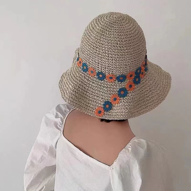 Women's Tropical Flower Braid Wide Eaves Straw Hat