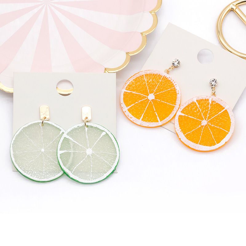 1 Pair Sweet Lemon Fruit Arylic Inlay Rhinestones Women's Drop Earrings