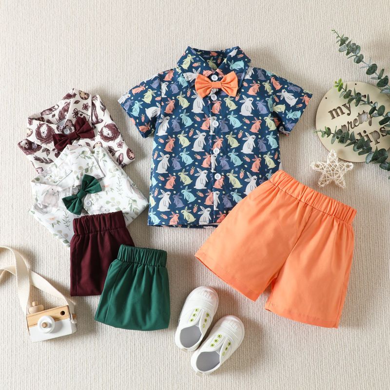 Easter Casual Printing Cotton Boys Clothing Sets