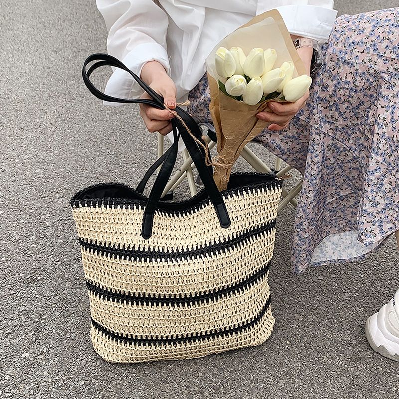 Mujeres Medio Primavera Verano Sorbete Vacaciones Bolsa De Paja