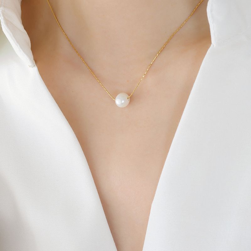 Wholesale Jewelry Simple Style Classic Style Round 304 Stainless Steel Freshwater Pearl 18K Gold Plated Pendant Necklace