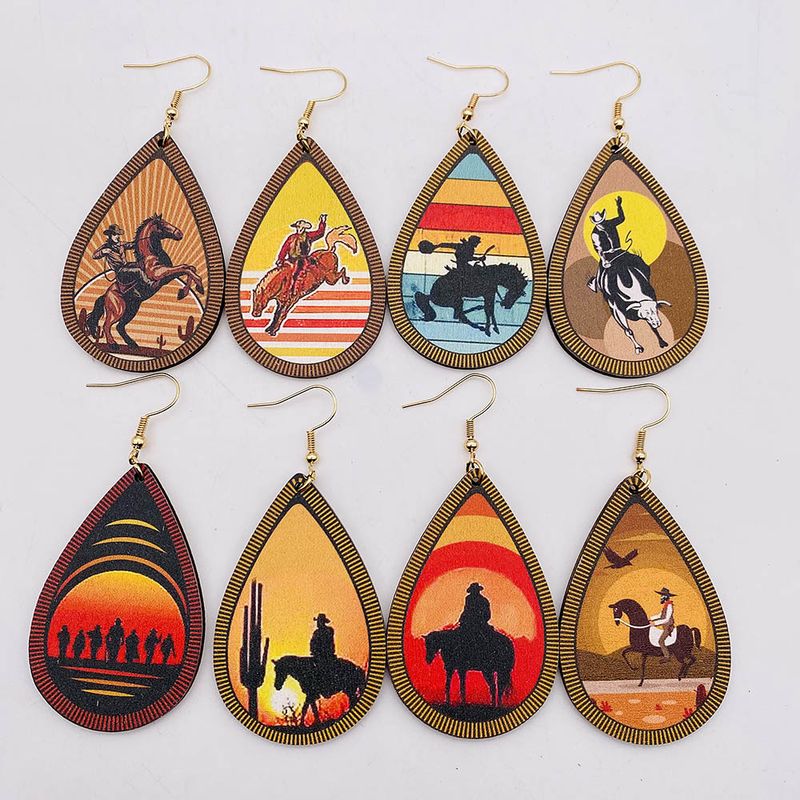 1 Pair Fashion Water Droplets Wood Patchwork Women's Earrings