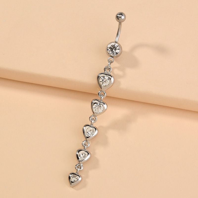 1 Piece Fashion Heart Shape Stainless Steel Resin Inlay Diamond Belly Ring