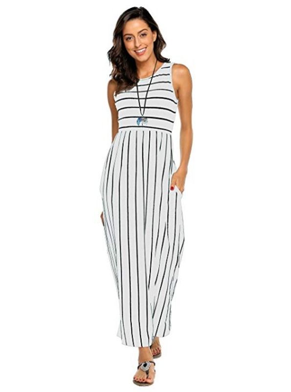 Women's A-line Skirt Fashion Streetwear Round Neck Printing Sleeveless Stripe Maxi Long Dress Daily