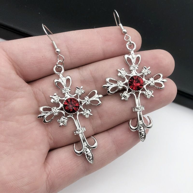 1 Pair Fashion Cross Metal Inlay Rhinestones Women's Drop Earrings